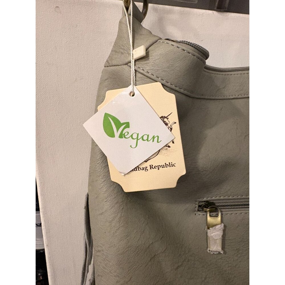 New Light Grey Fringe Vegan Leather Handbag by Handbag Republic  15 X 12  #3233 - Picture 7 of 8